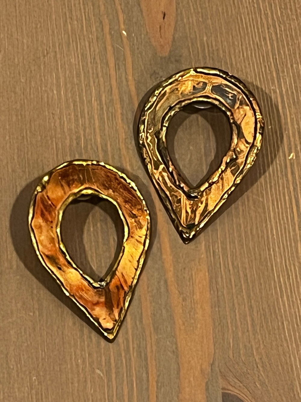 Hammered Metal Earrings Brutalist copper look Teardrop posts Retro Modern
